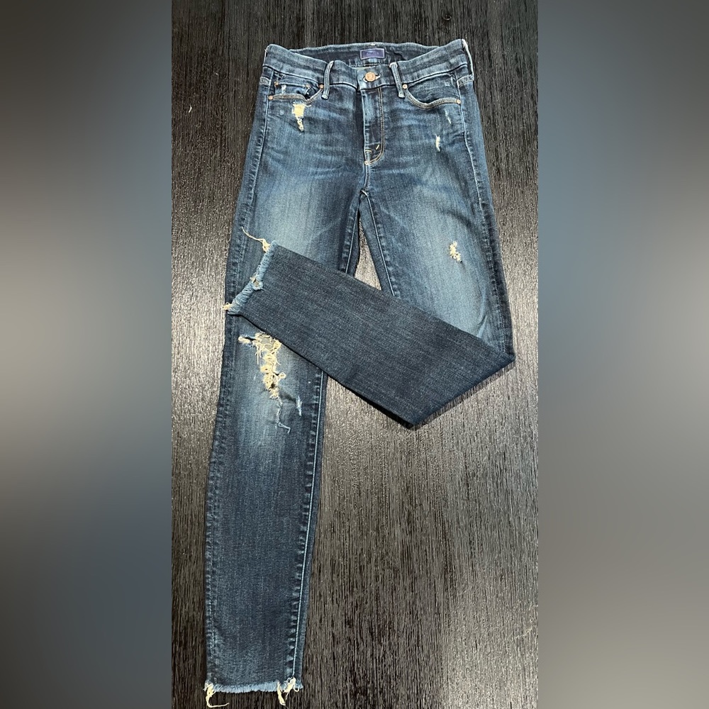 MOTHER Looker Ankle Fray Jeans-Dark‎ Blue JADED & TORN Jeans Size 26
